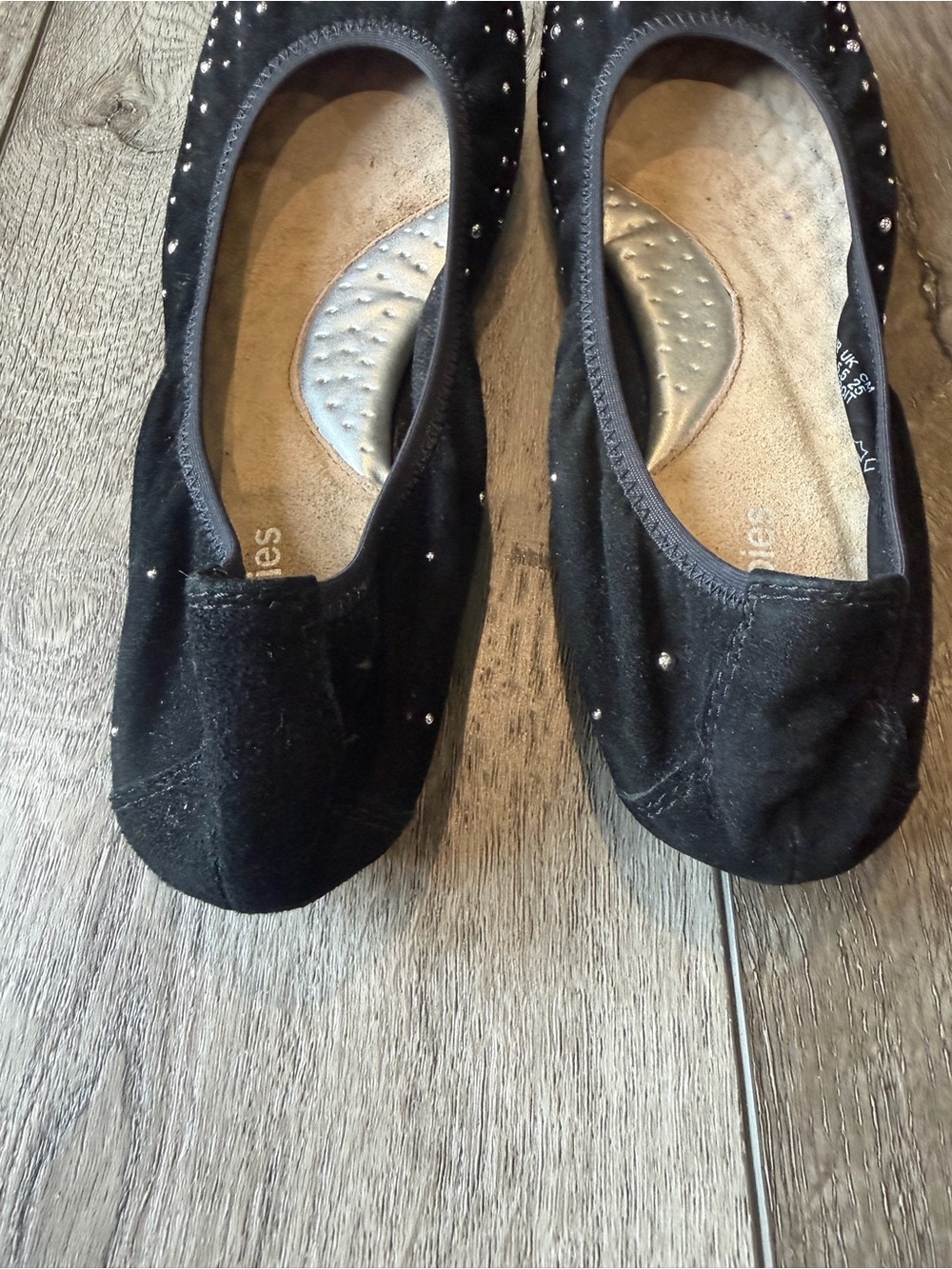Hush Puppies-Chaste Black Suede Ballet Flats with Silver Stud Accents- Comfort - Picture 10 of 11